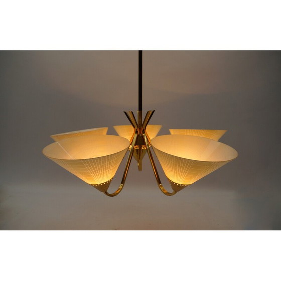 Image 1 of Lampada da soffitto vintage Sputnik a 5 luci in vetro e ottone, 1950