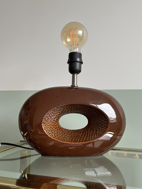 Image 1 of Lampe à poser ovale marron Vintage
