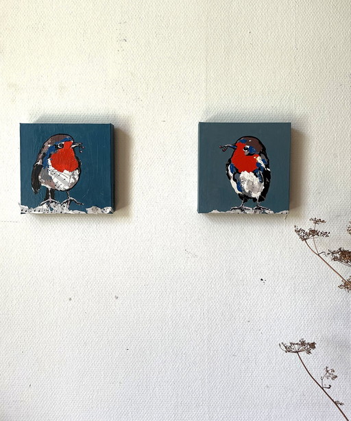 Diptych Of Robins