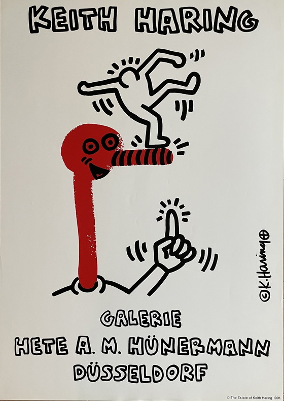 Image 1 of Keith Haring (1958-1990), Original 1991 Exhibition Poster Galerie Hete A. M. Hünermann Düsseldorf, Copyright The Estate Of Keith