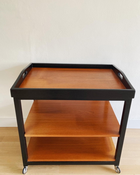 Image 1 of Midcentury wooden trolley side table