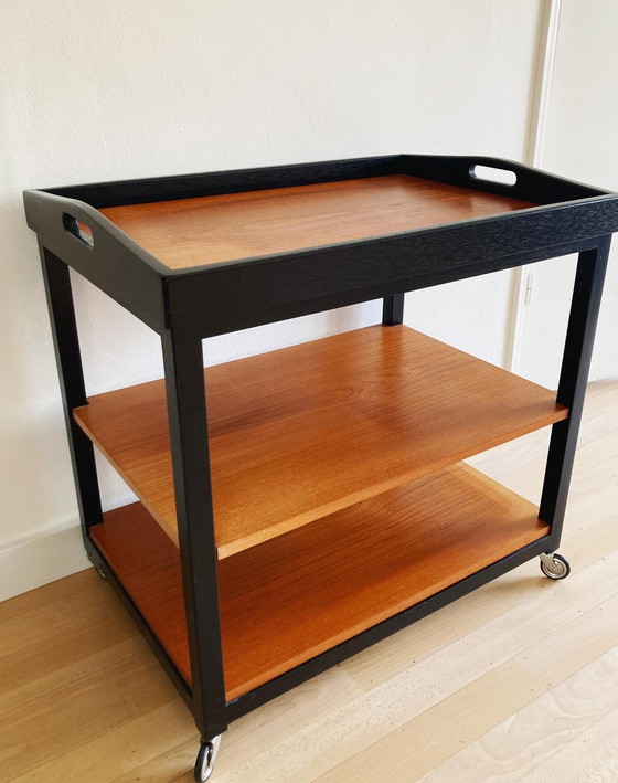 Image 1 of Midcentury wooden trolley side table