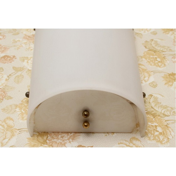 Image 1 of White plastic and brass vintage wall lamp, 1950