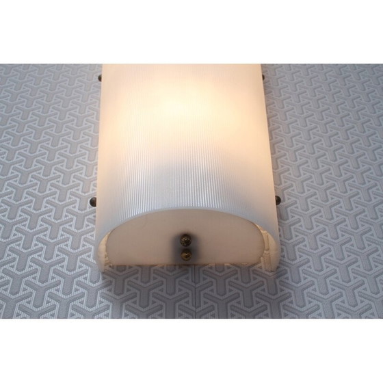 Image 1 of White plastic and brass vintage wall lamp, 1950
