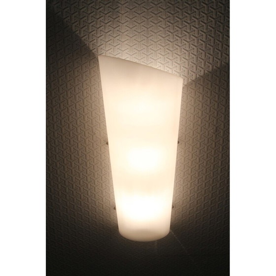 Image 1 of White plastic and brass vintage wall lamp, 1950