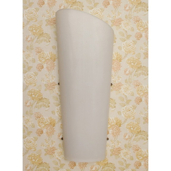 Image 1 of White plastic and brass vintage wall lamp, 1950