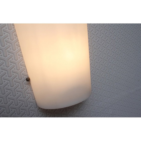 Image 1 of White plastic and brass vintage wall lamp, 1950