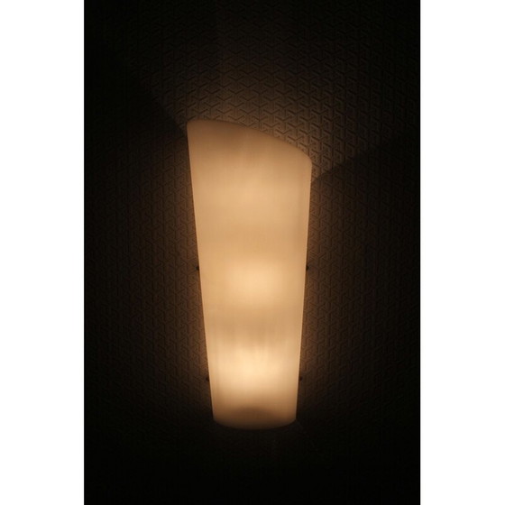 Image 1 of White plastic and brass vintage wall lamp, 1950