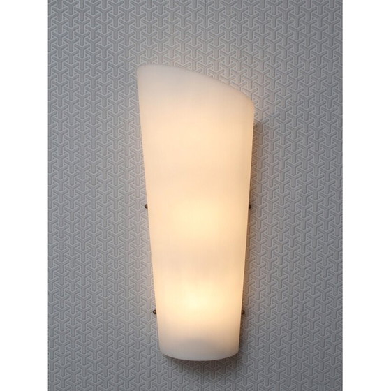 Image 1 of White plastic and brass vintage wall lamp, 1950