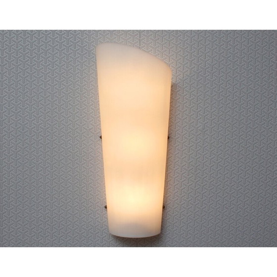 Image 1 of White plastic and brass vintage wall lamp, 1950