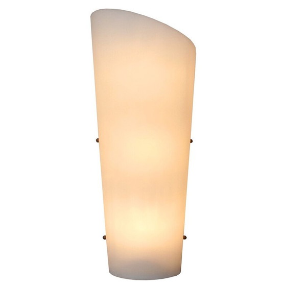 Image 1 of White plastic and brass vintage wall lamp, 1950