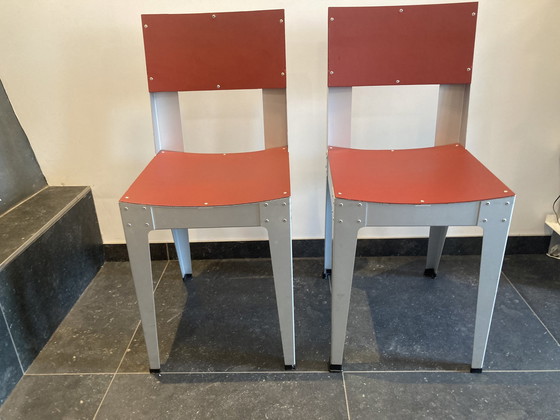 Image 1 of 2x Design Phe Dining Chairs Aluminum Swedish Red