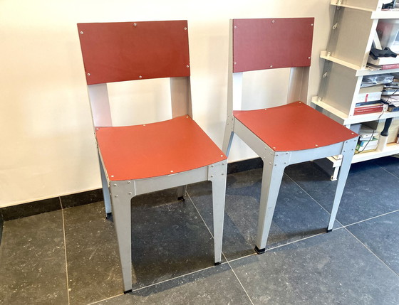 Image 1 of 2x Design Phe Dining Chairs Aluminum Swedish Red