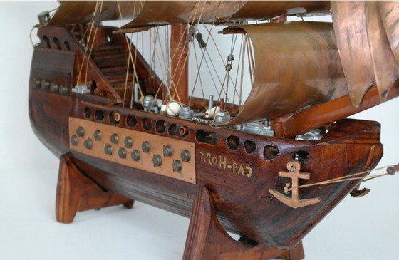 Image 1 of Barca d'epoca in legno esotico e rame realizzata a mano
