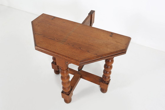 Image 1 of Antique French Octangular Folding Table In Solid Oak, Ca. 1850