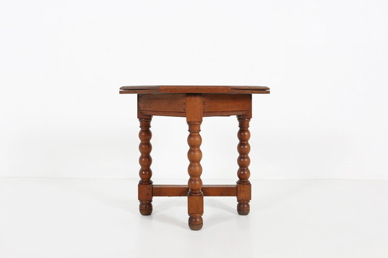 Image 1 of Antique French Octangular Folding Table In Solid Oak, Ca. 1850