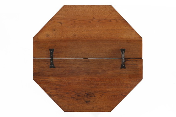 Image 1 of Antique French Octangular Folding Table In Solid Oak, Ca. 1850