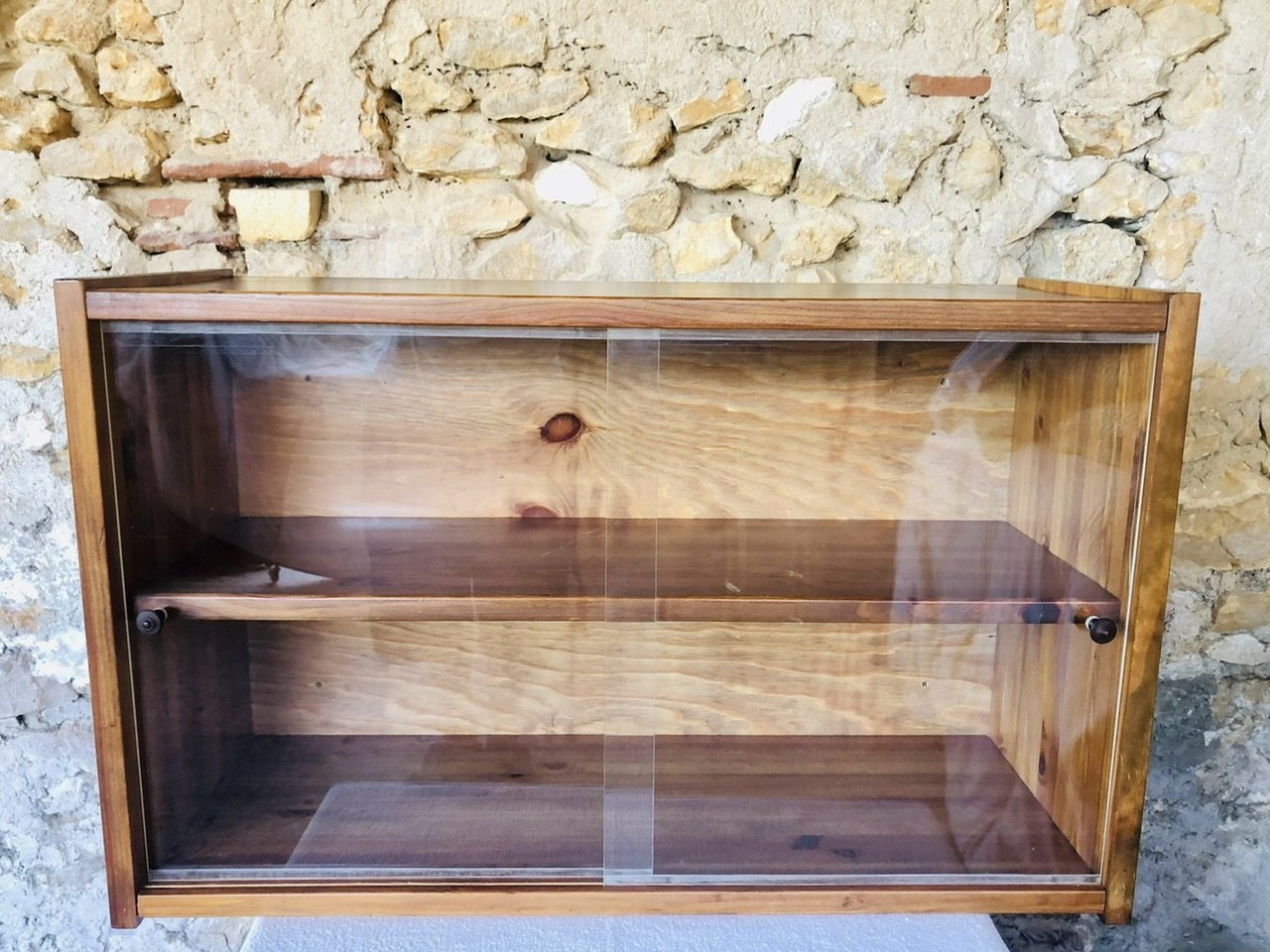 Vintage Wall Mount Shelf With Plexiglass Sliding Doors 1970'S