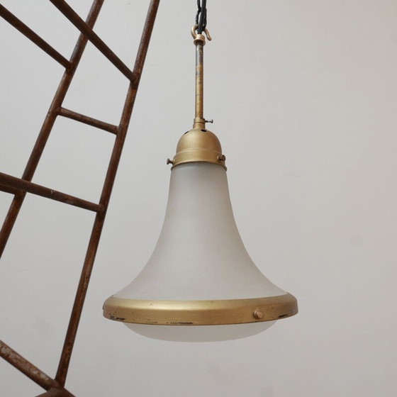 Image 1 of Lampada a sospensione vintage in vetro inciso di AEG, Germania 1930