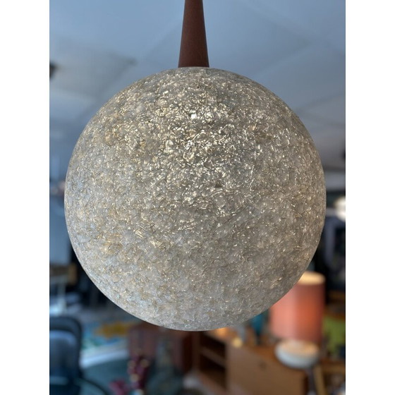 Image 1 of Lampada a sospensione vintage a forma di sfera in resina e teak, 1960