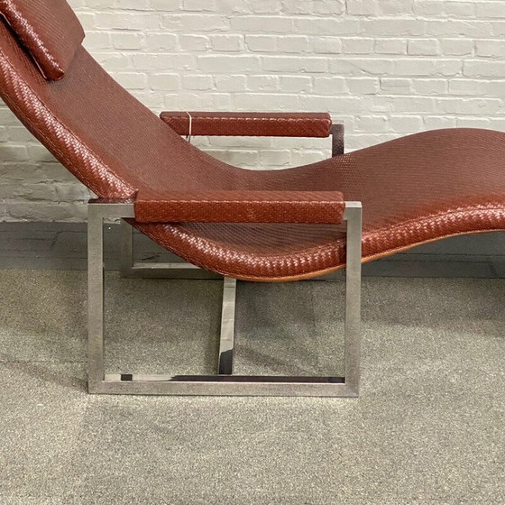 Image 1 of Vintage armchair in woven leather and chrome metal by Ralph Lauren, 1999