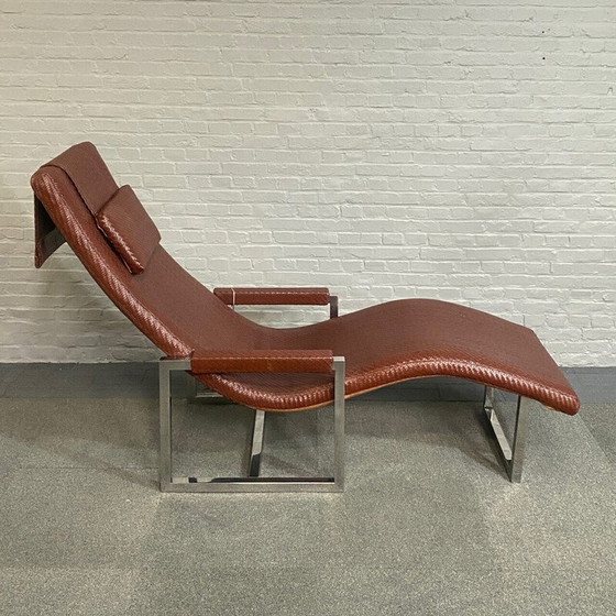 Image 1 of Vintage armchair in woven leather and chrome metal by Ralph Lauren, 1999