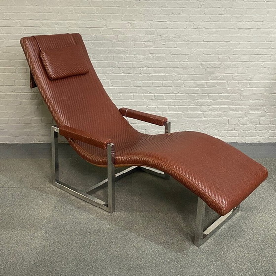 Image 1 of Vintage armchair in woven leather and chrome metal by Ralph Lauren, 1999