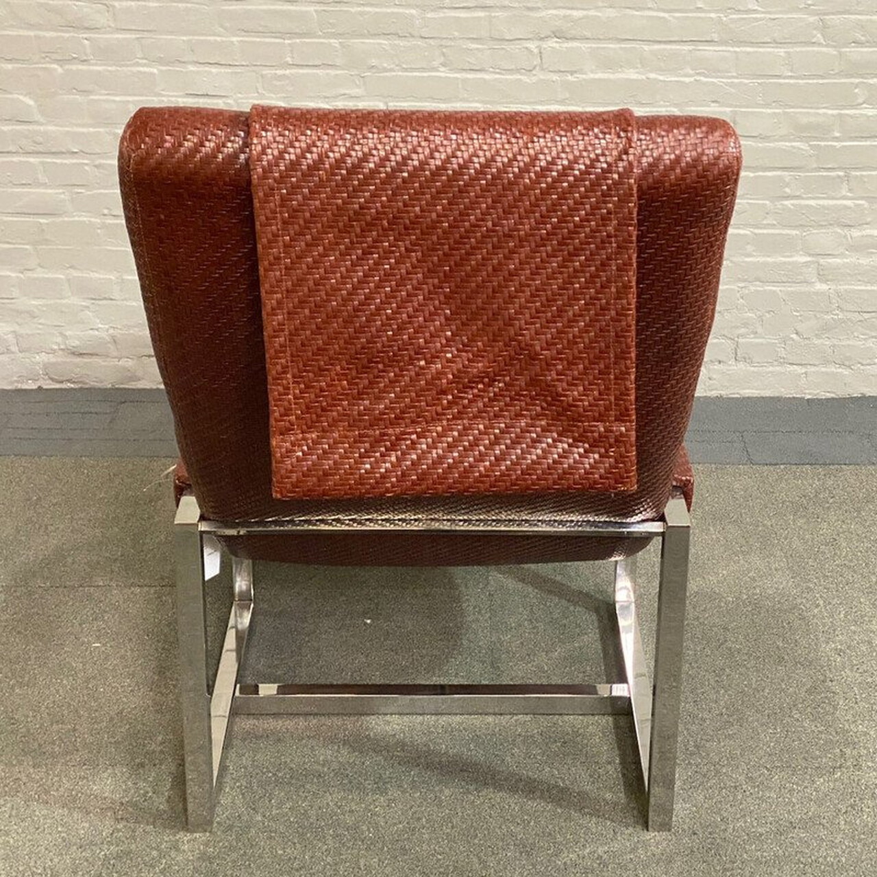Vintage armchair in woven leather and chrome metal by Ralph Lauren