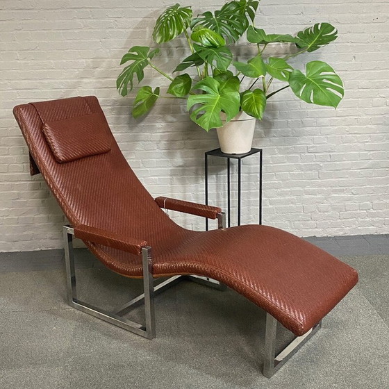 Image 1 of Vintage armchair in woven leather and chrome metal by Ralph Lauren, 1999