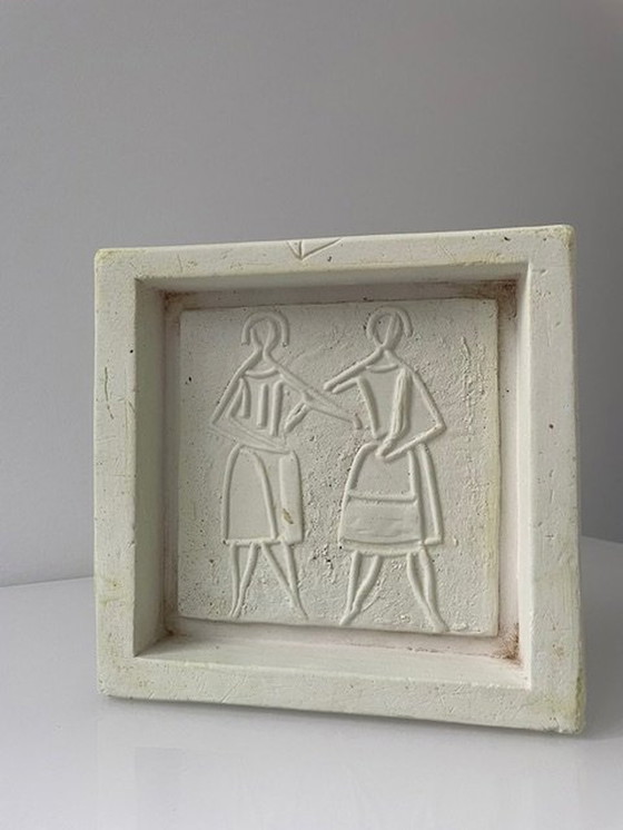 Image 1 of Plaster Statue / Tablet Retro With Bass Relief 2 Female Figures