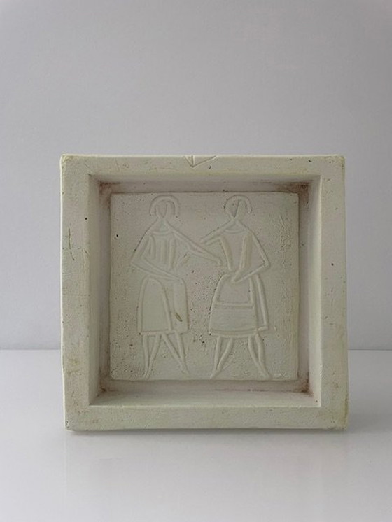 Image 1 of Plaster Statue / Tablet Retro With Bass Relief 2 Female Figures