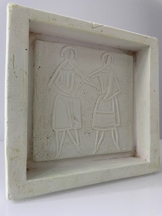 Image 1 of Plaster Statue / Tablet Retro With Bass Relief 2 Female Figures