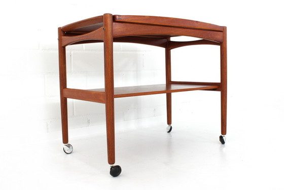 Image 1 of Poul Hundevad Mid Century teak serving trolley / Chariot de service avec plateau amovible, Danemark 1960s