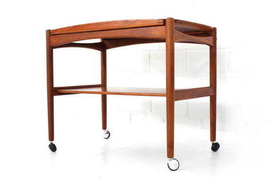 Image 1 of Poul Hundevad Mid Century teak serving trolley / Chariot de service avec plateau amovible, Danemark 1960s