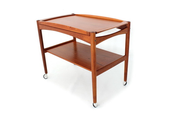 Image 1 of Poul Hundevad Mid Century teak serving trolley / Chariot de service avec plateau amovible, Danemark 1960s