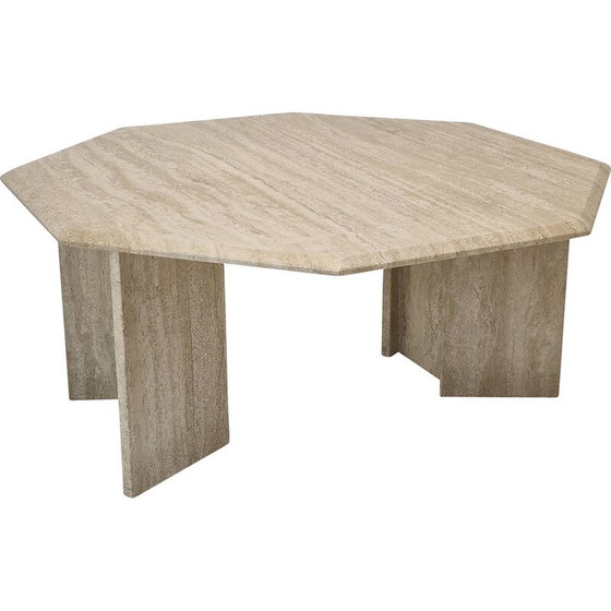 Image 1 of Italian vintage octagon coffee table in travertine, 1980s