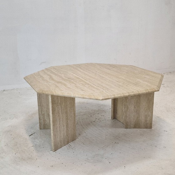 Image 1 of Italian vintage octagon coffee table in travertine, 1980s