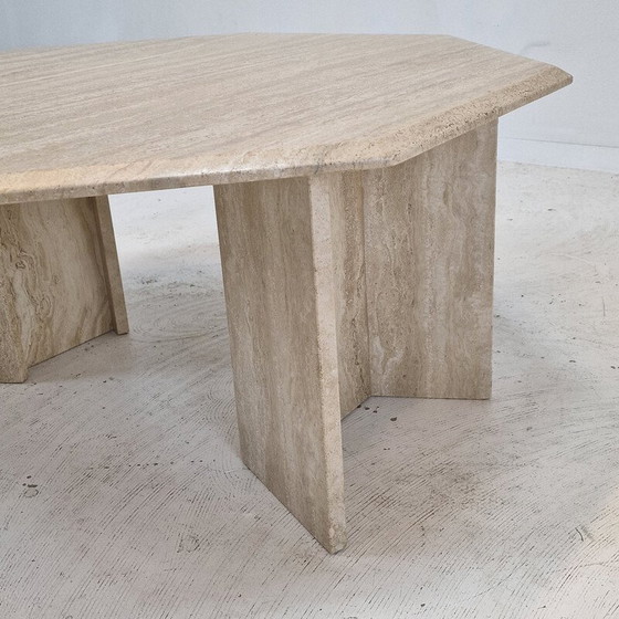 Image 1 of Italian vintage octagon coffee table in travertine, 1980s