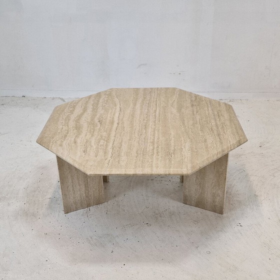 Image 1 of Italian vintage octagon coffee table in travertine, 1980s