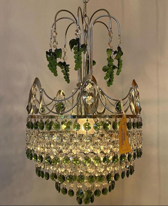 Image 1 of Vintage Green Grapes Murano Chandelier Pendant Lamp Crystal