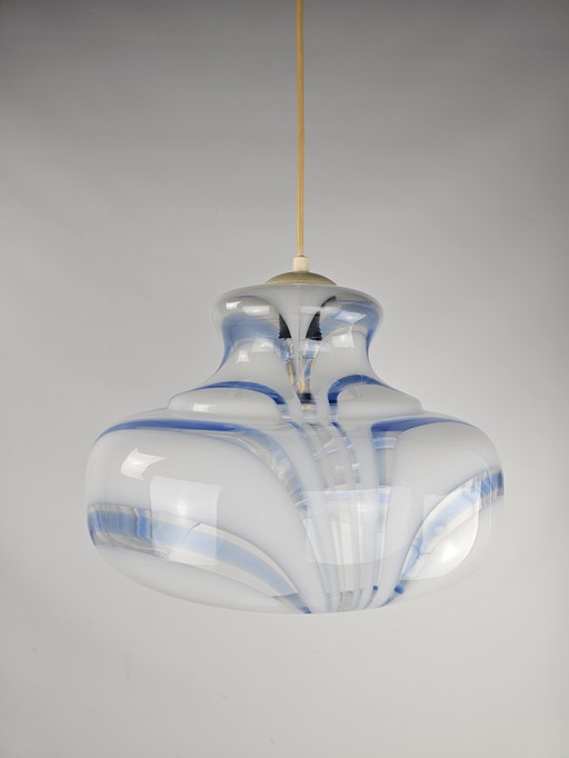 Italian Pendant Lamp Blue with White Swirl