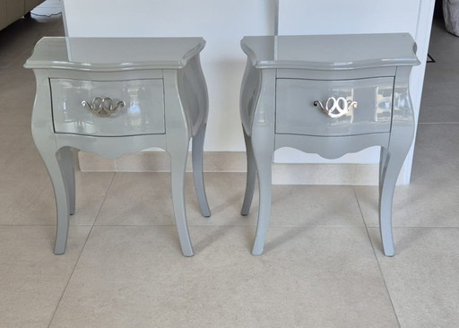 2x Baroque Grey Lacquer Night Tables