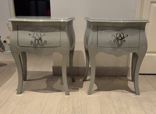 2x Baroque Grey Lacquer Night Tables