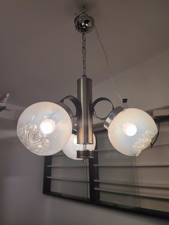 Image 1 of Crystal and Chrome Italian 3-Ball Chandelier