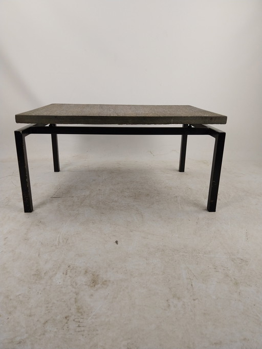 1 X 1970'S Natural Stone Side Table On Metal Frame.