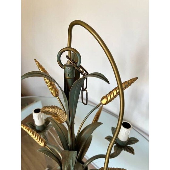 Image 1 of Vintage "ear of wheat" chandelier in gold metal from Maison Masca, Italy