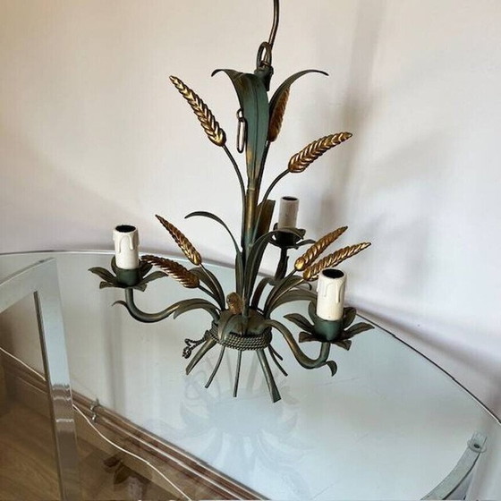 Image 1 of Vintage "ear of wheat" chandelier in gold metal from Maison Masca, Italy