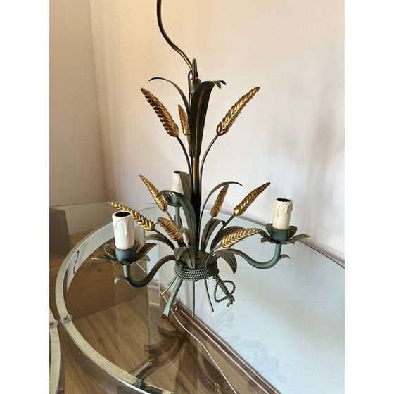Image 1 of Vintage "ear of wheat" chandelier in gold metal from Maison Masca, Italy