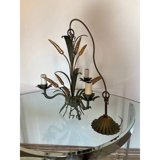 Image 1 of Vintage "ear of wheat" chandelier in gold metal from Maison Masca, Italy
