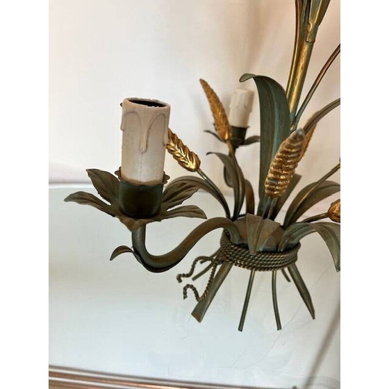 Image 1 of Vintage "ear of wheat" chandelier in gold metal from Maison Masca, Italy